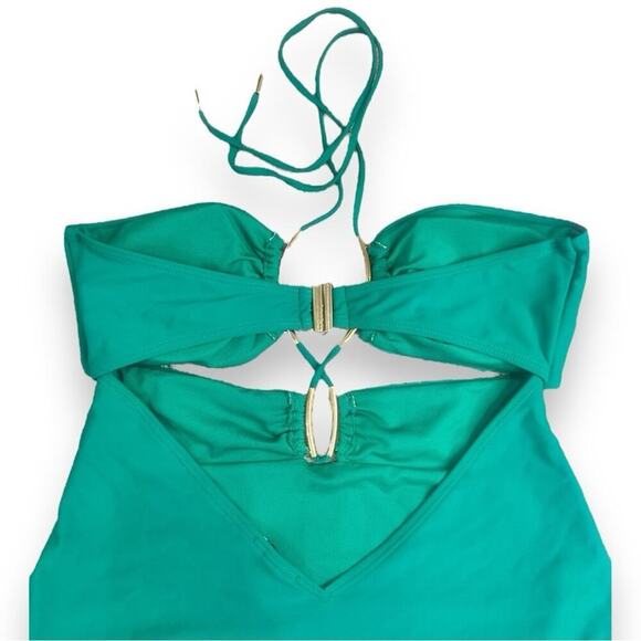 River Island - Women’s Emerald Green Strappy High Cut One Piece Swimsuit - Picture 3 of 14